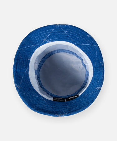 CUSTOM_ALT_TEXT: Interior of Paper Planes Jacquard Terry Cloth Bucket Hat color Nautical Blue.