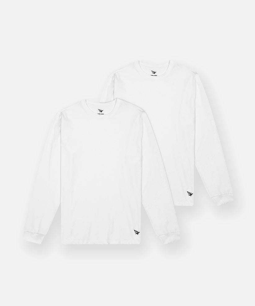 CUSTOM_ALT_TEXT: Paper Planes Essential 2-Pack Long Sleeve Tee, color White.