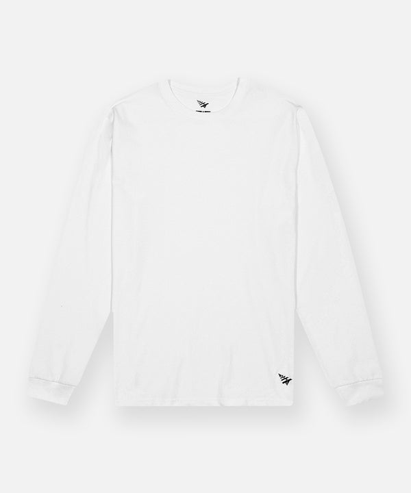 CUSTOM_ALT_TEXT: Paper Planes Essential Long Sleeve Tee, color White.