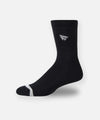 CUSTOM_ALT_TEXT: Side view of Paper Planes Icon II Crew Sock with Plane embroidered patch, color Black.