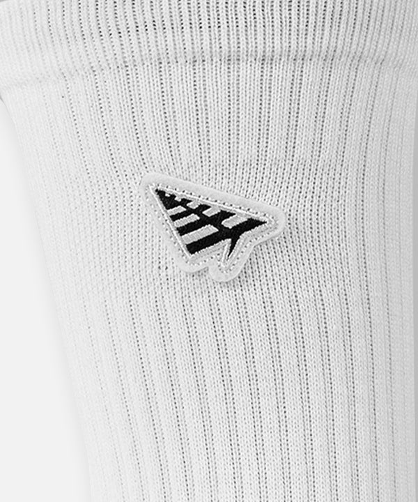 CUSTOM_ALT_TEXT: Plane embroidered patch on Paper Planes Icon II Crew Sock, color White.
