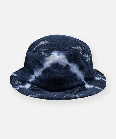 CUSTOM_ALT_TEXT: Paper Planes Tie Dye Jacquard Terry Cloth Bucket Hat color Navy.