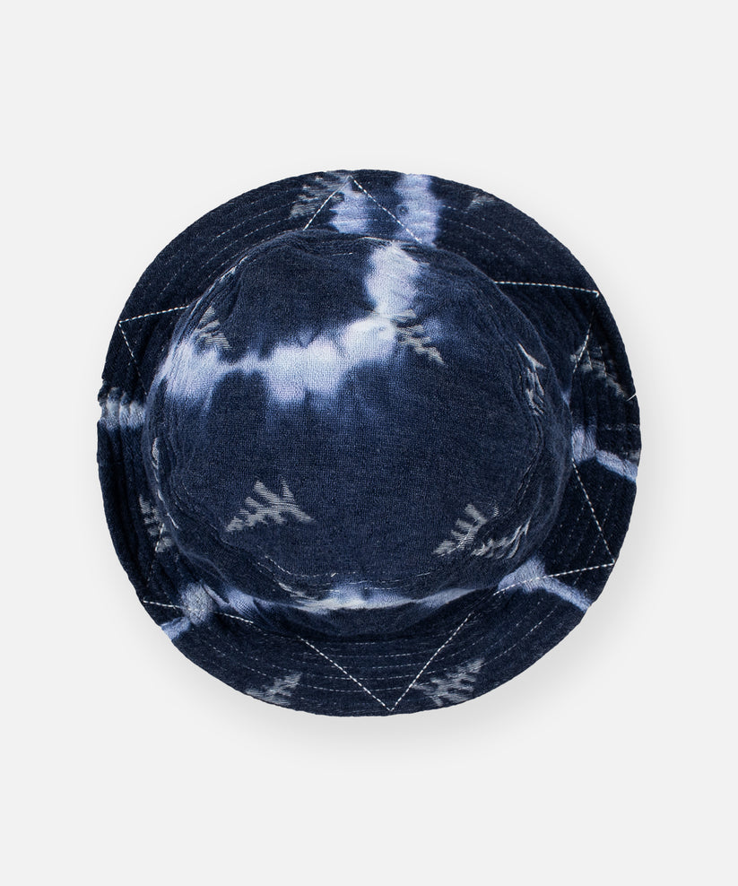 CUSTOM_ALT_TEXT: Top view of Paper Planes Tie Dye Jacquard Terry Cloth Bucket Hat color Navy.