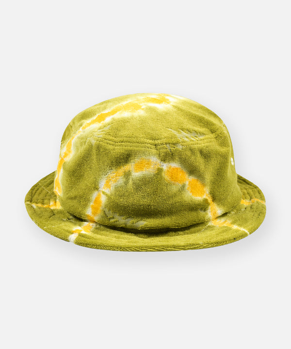 CUSTOM_ALT_TEXT: Paper Planes Tie Dye Jacquard Terry Cloth Bucket Hat color Olive.