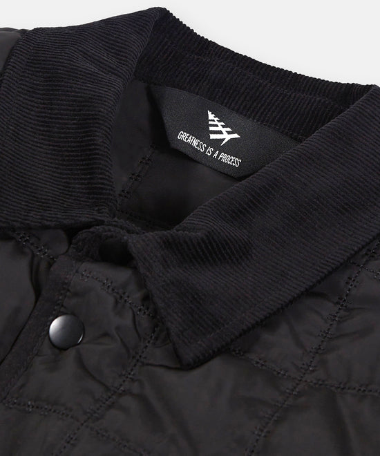 CUSTOM_ALT_TEXT: Corduroy collar on Paper Planes Quilted Shirt Jacket, color Black.